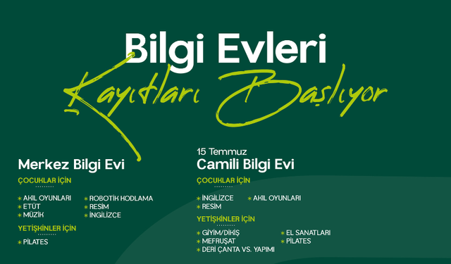 Adapazarı Bilgi ve Millet Evleri’nde Yeni Dönem Kayıtları Başlıyor