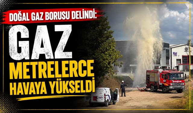Doğal gaz borusu delindi: Gaz metrelerce havaya yükseldi