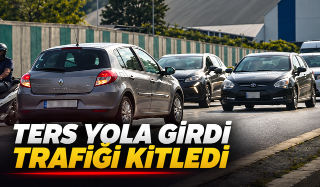 Ters yola girdi, trafiği kilitledi
