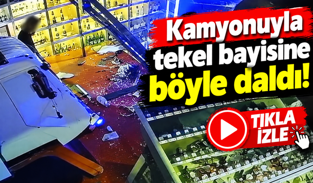 Kamyonuyla tekel bayisine böyle daldı