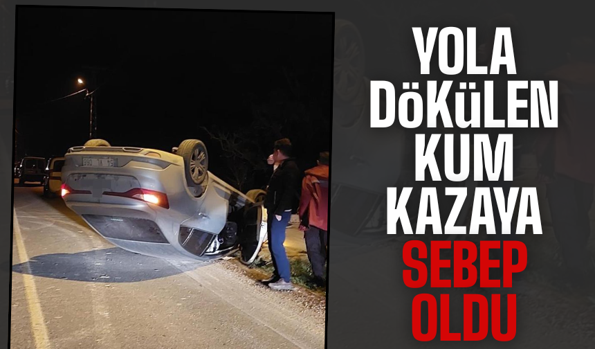 Kaynarca’da Yola Dökülen Kuma Çarpan Otomobil Takla Attı