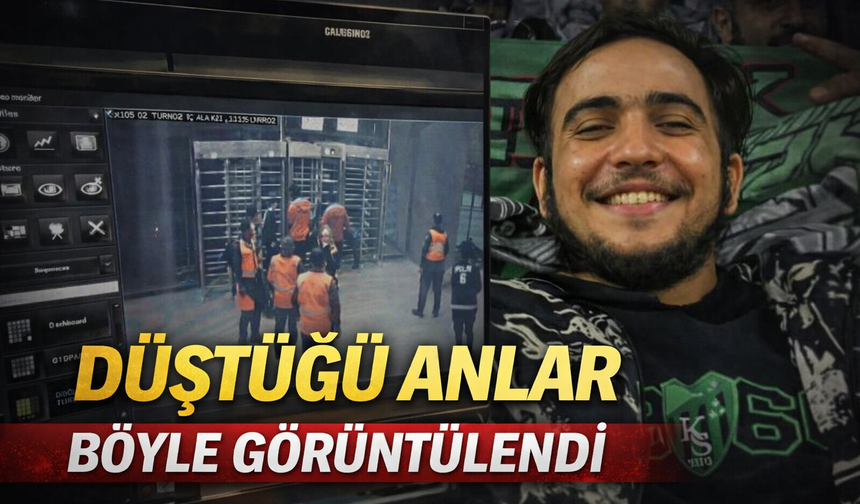 Tribünden düştüğü anlar böyle görüntülendi!
