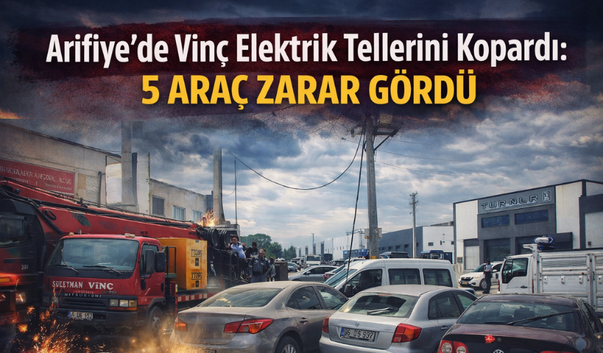 Arifiye’de Vinç Elektrik Tellerini Kopardı: 5 Araç Zarar Gördü