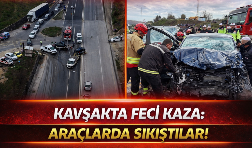 Düzce’de Kavşakta Feci Kaza: Sürücüler Araçta Sıkıştı