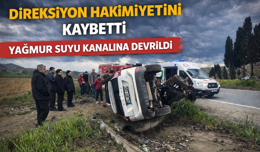 Adapazarı’nda Otomobil Kanala Devrildi