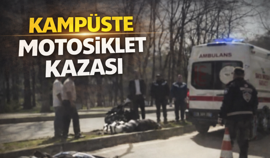 Kampüste motosiklet takla attı! sürücü refüje savruldu