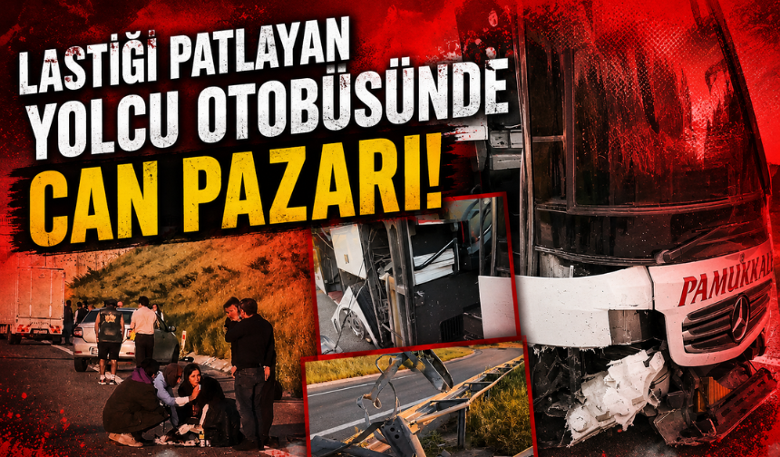 Lastiği patlayan yolcu otobüsünde can pazarı