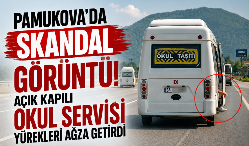 Pamukova'da Skandal Görüntü! Açık Kapılı Okul Servisi Yürekleri Ağza Getirdi