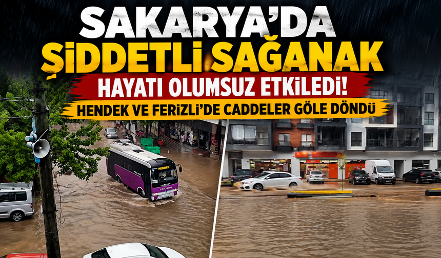 Sakarya'da Şiddetli Sağanak Hayatı Olumsuz Etkiledi! Hendek ve Ferizli'de Caddeler Göle Döndü