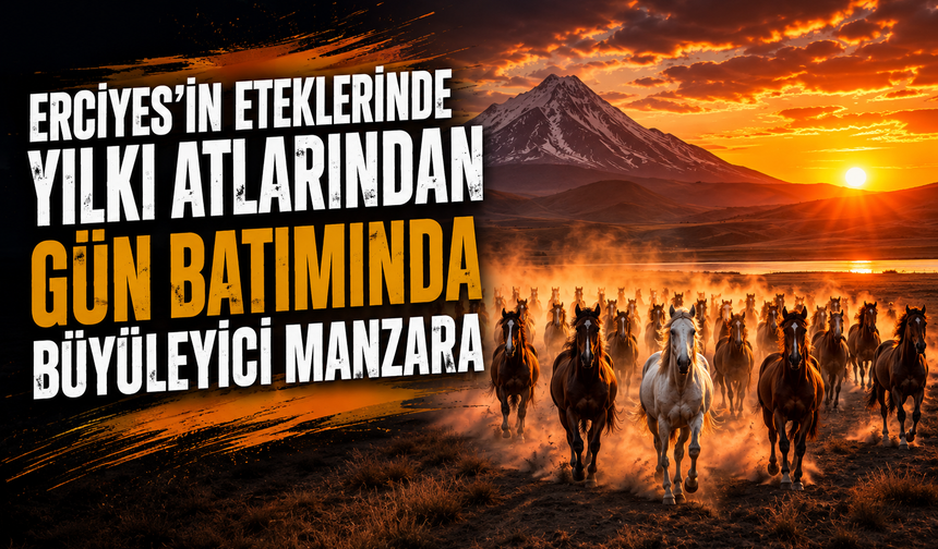 Erciyes’in Eteklerinde Yılkı Atlarından Gün Batımında Büyüleyici Manzara