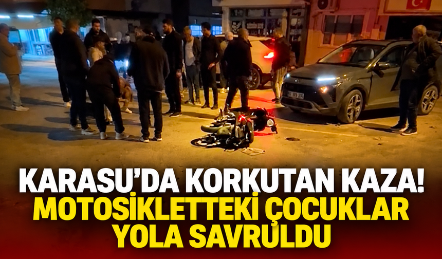 Karasu'da korkutan kaza! Motosikletteki çocuklar yola savruldu