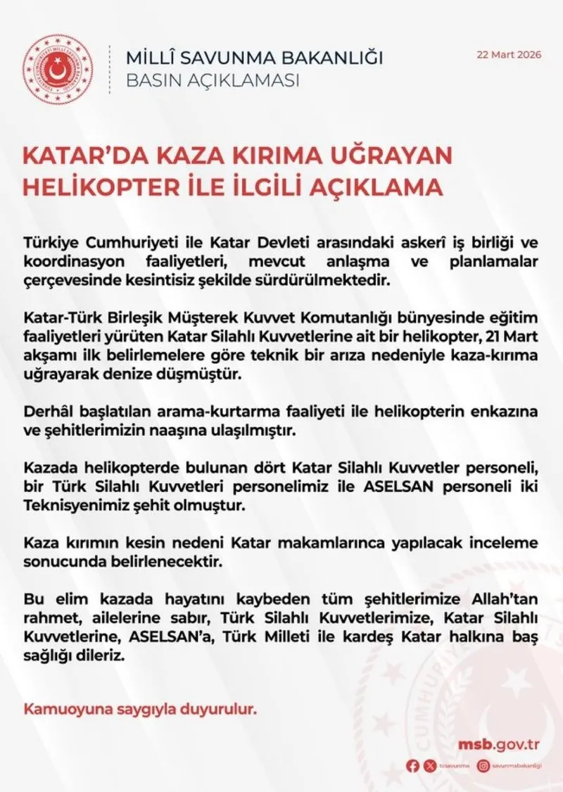 0X0 Katarda Ariza Yapan Helikopter Dustu Msb Aci Haberi Duyurdu 1I Turk Silahli Kuvvetleri Ikisi Aselsan Personeli 1774173379136