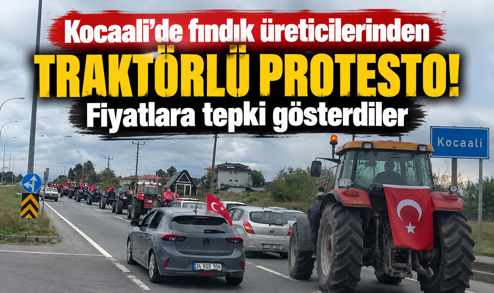Kocaali’de fındık üreticilerinden traktörlü protesto! Fiyatlara tepki gösterdiler