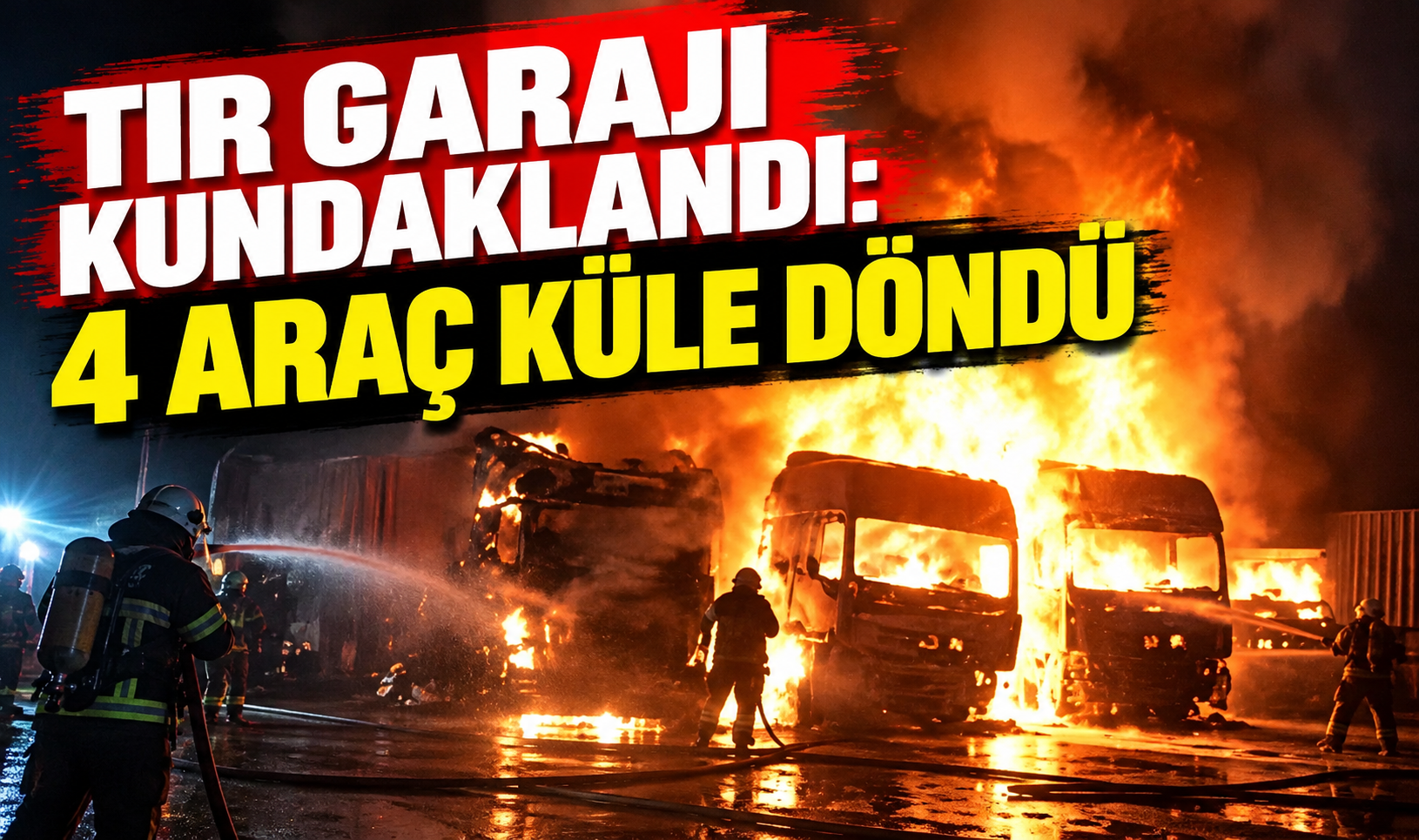 Tır garajı kundaklandı: 4 araç küle döndü